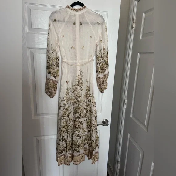 NWT Zimmermann Golden Floral Long Sleeve Buttons Linen Dress 0 US4 - Picture 6 of 17